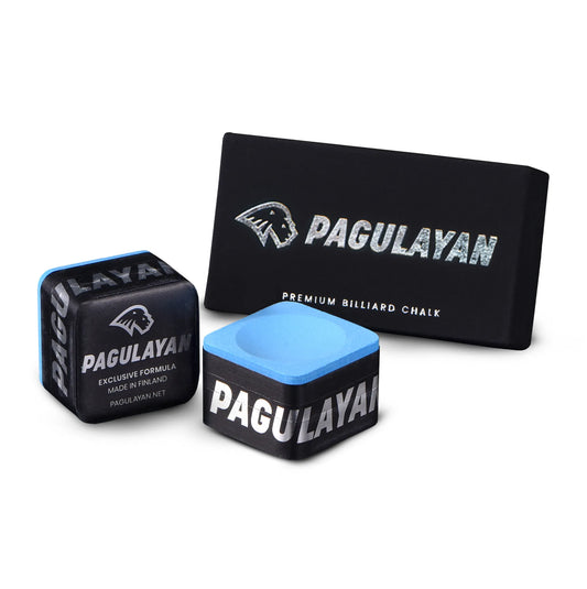 Two pieces of Pagulayan Blue Chalk displayed with its branded box in a clean product photo.