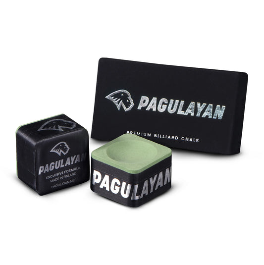 Two pieces of Pagulayan Green Chalk displayed with a branded box in a clean product photo.