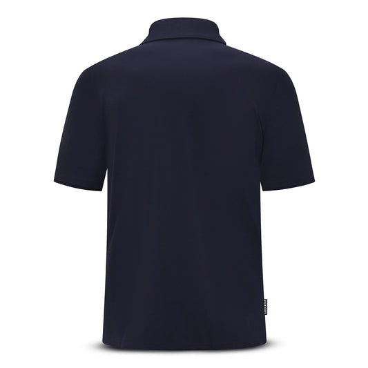 Back view of Pagulayan Just Right cotton pique polo shirt in navy, breathable and comfortable billiards polo shirt.