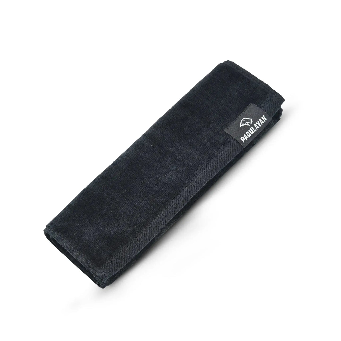 Folded Pagulayan pool cue towel made from 100% cotton, showing compact size and branded tag for easy storage.