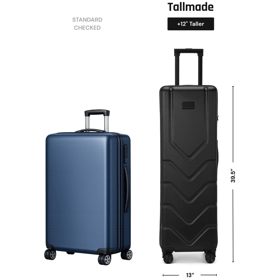 Size comparison — Standard vs Tallmade suitcase
