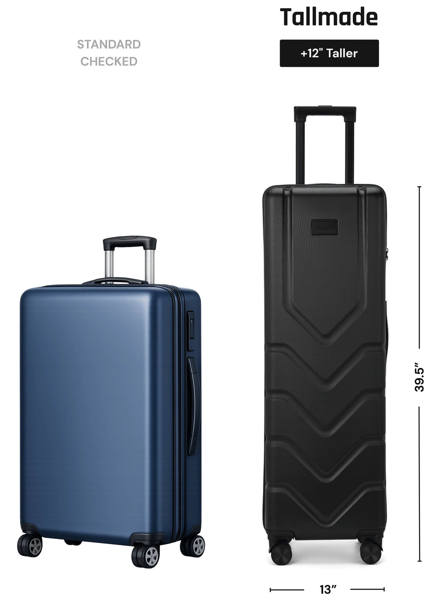 Size comparison — Standard vs Tallmade suitcase