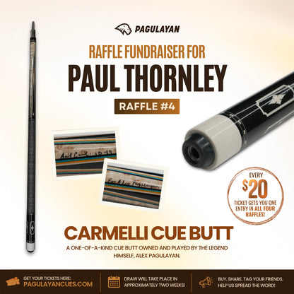 Alex Pagulayan's Carmelli cue butt featured as Raffle #4 in the Paul Thornley fundraiser raffle.