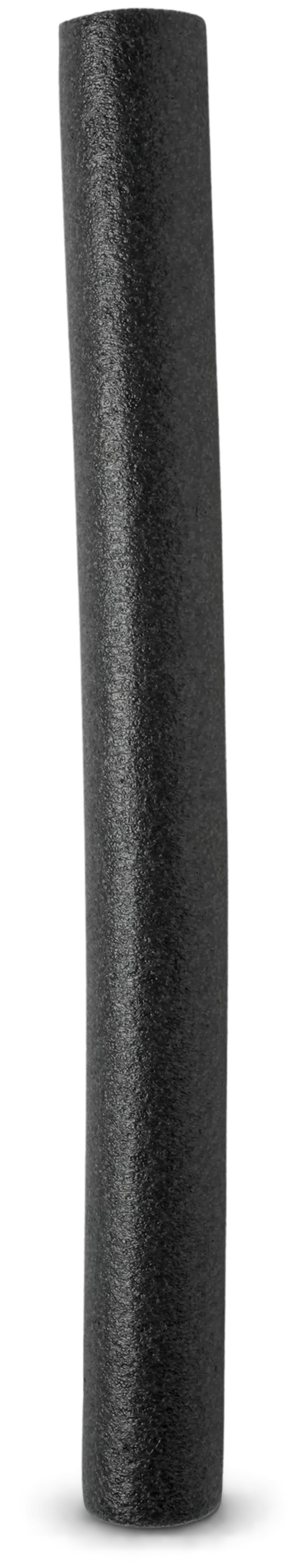 A single black textured foam pool noodle shown vertically on a plain white background, enclosed by a thin red rectangular outline.