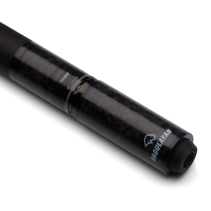 Feraboli carbon fiber pool cue butt extension attached to the Feraboli cue butt with Pagulayan branding.