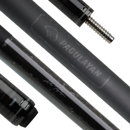 Feraboli forged carbon pool cue butt showing Pagulayan branding, signature and joint pin details.