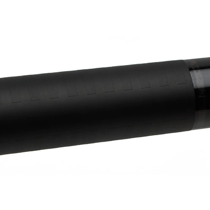 Close-up of the black grip section on the Feraboli pool cue butt showing its textured wrap design.