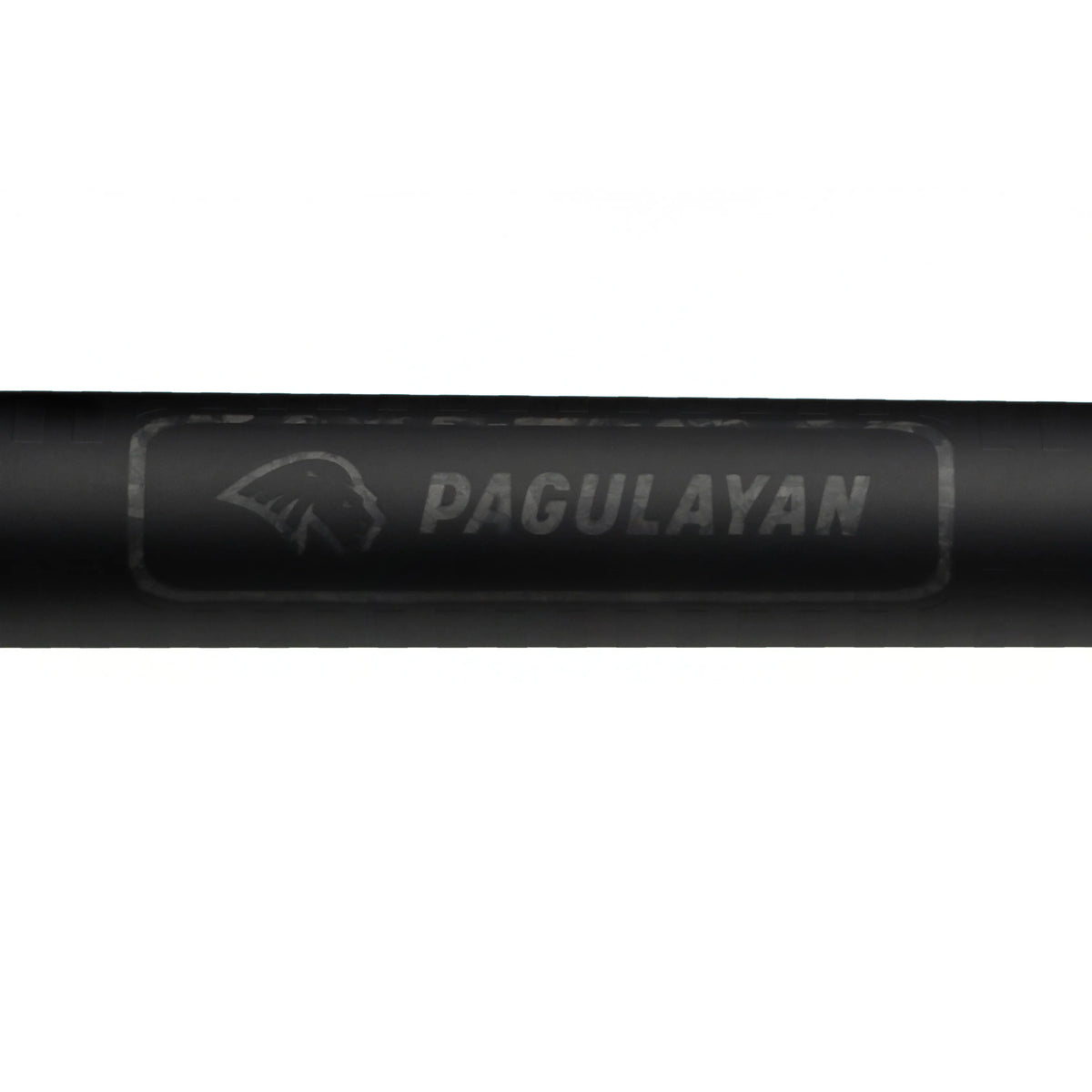 Close-up of the Pagulayan logo detail on the black Feraboli pool cue butt.
