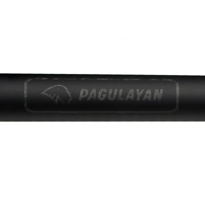 Close-up of the Pagulayan logo detail on the black Feraboli pool cue butt.