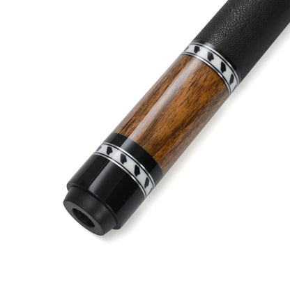 Close-up of Pagulayan wooden and black premium handle with silver accents on a white background