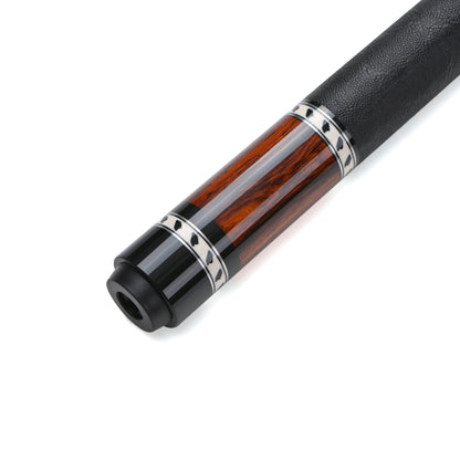Close-up of Pagulayan wooden and black premium handle with silver accents on a white background