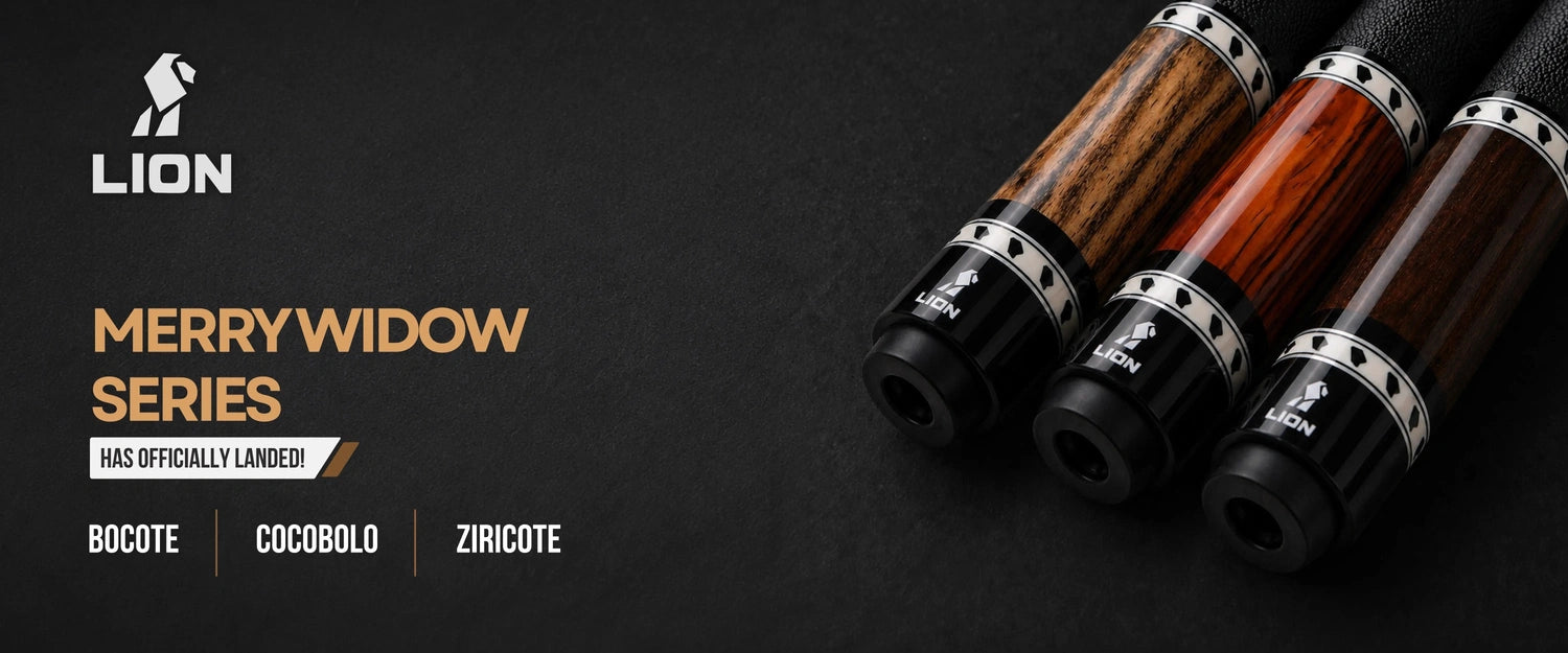 Three wooden smoking pipes with metallic accents on a dark background, featuring the Lion brand.