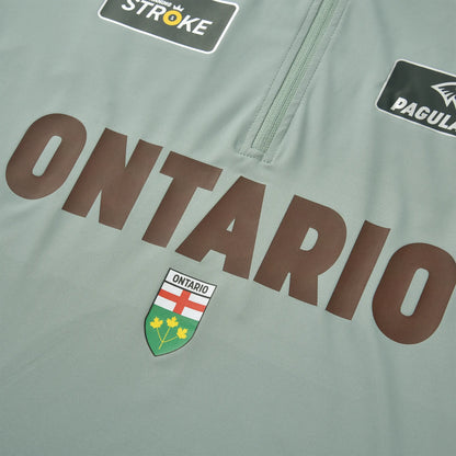 Close-up of the ONTARIO text and crest on the Team Ontario Pagulayan billiards jersey.