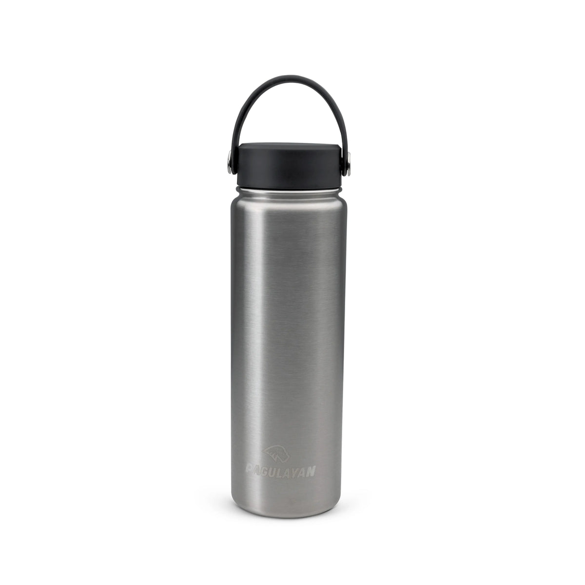 Pagulayan 24 oz insulated stainless steel water bottle with black lid and built-in carry handle.