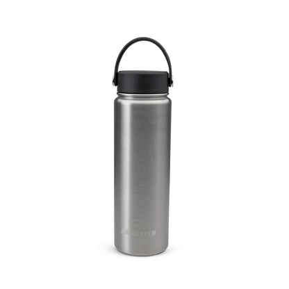 Pagulayan 24 oz insulated stainless steel water bottle with black lid and built-in carry handle.