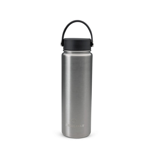Pagulayan 24 oz insulated stainless steel water bottle with black lid and built-in carry handle.