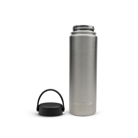 Pagulayan 24 oz insulated stainless steel water bottle with wide-mouth opening and removable carry-handle lid.