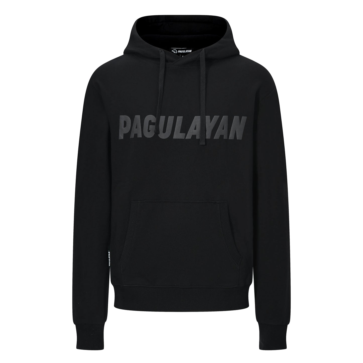 Front view of the Pagulayan Blackout Hoodie featuring a tonal chest logo and classic kangaroo pocket.