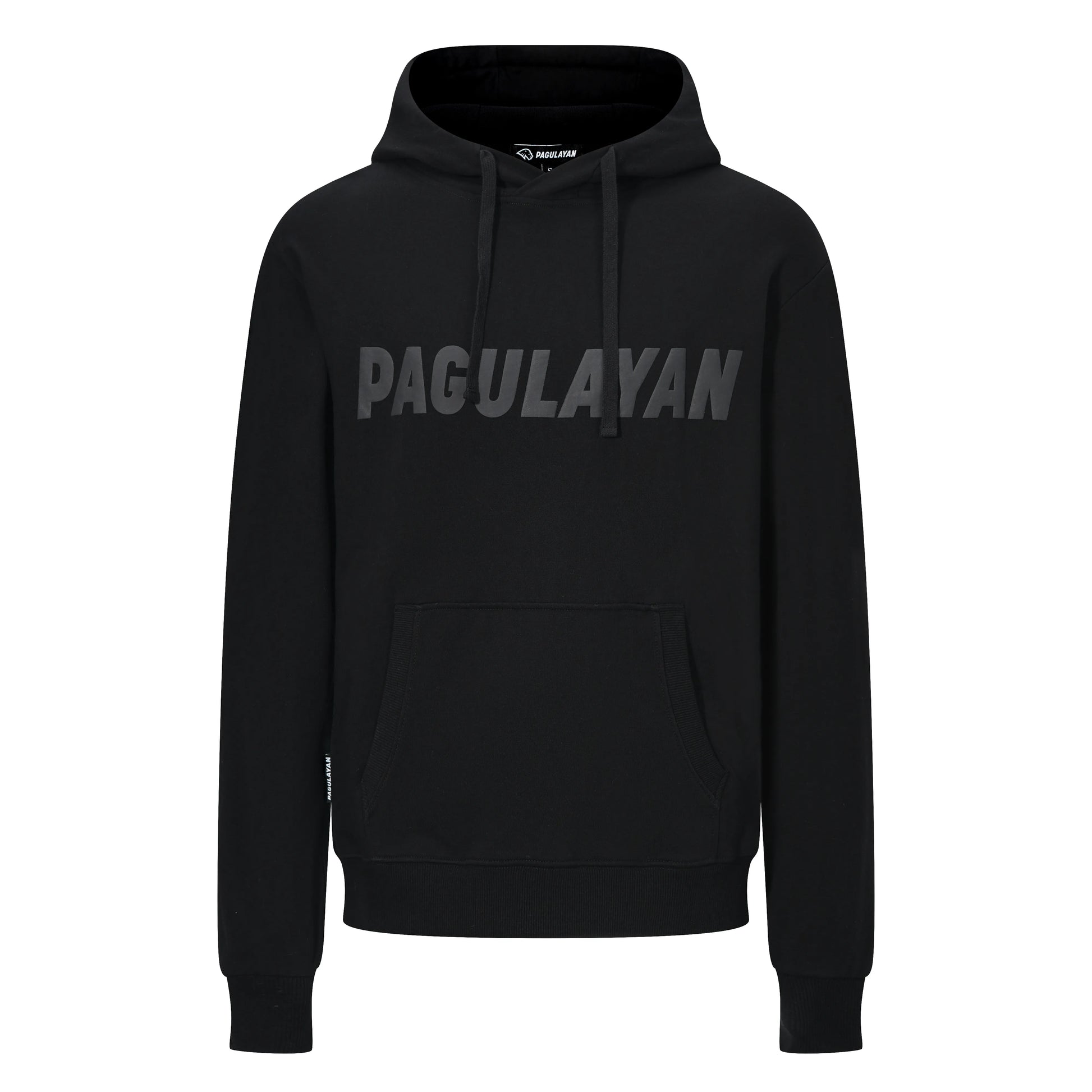 Front view of the Pagulayan Blackout Hoodie featuring a tonal chest logo and classic kangaroo pocket.