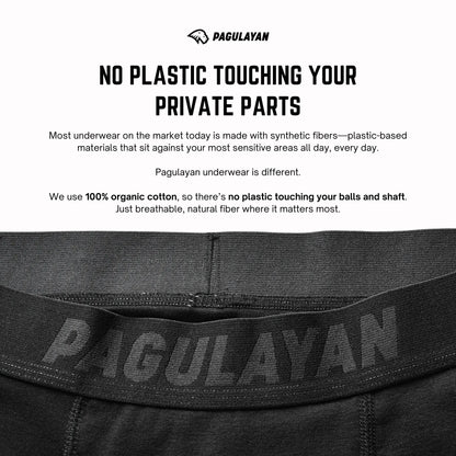 Pagulayan boxer briefs waistband made from 100% organic cotton highlighting no plastic touching sensitive areas.
