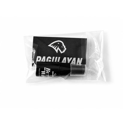 Pagulayan Butt Wipe pool cue cleaner sample and Logo Patch packaged together in a clear bag.