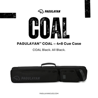 Pagulayan COAL 4x8 cue case in an all-black design, featuring high-capacity storage and a clean, professional profile.