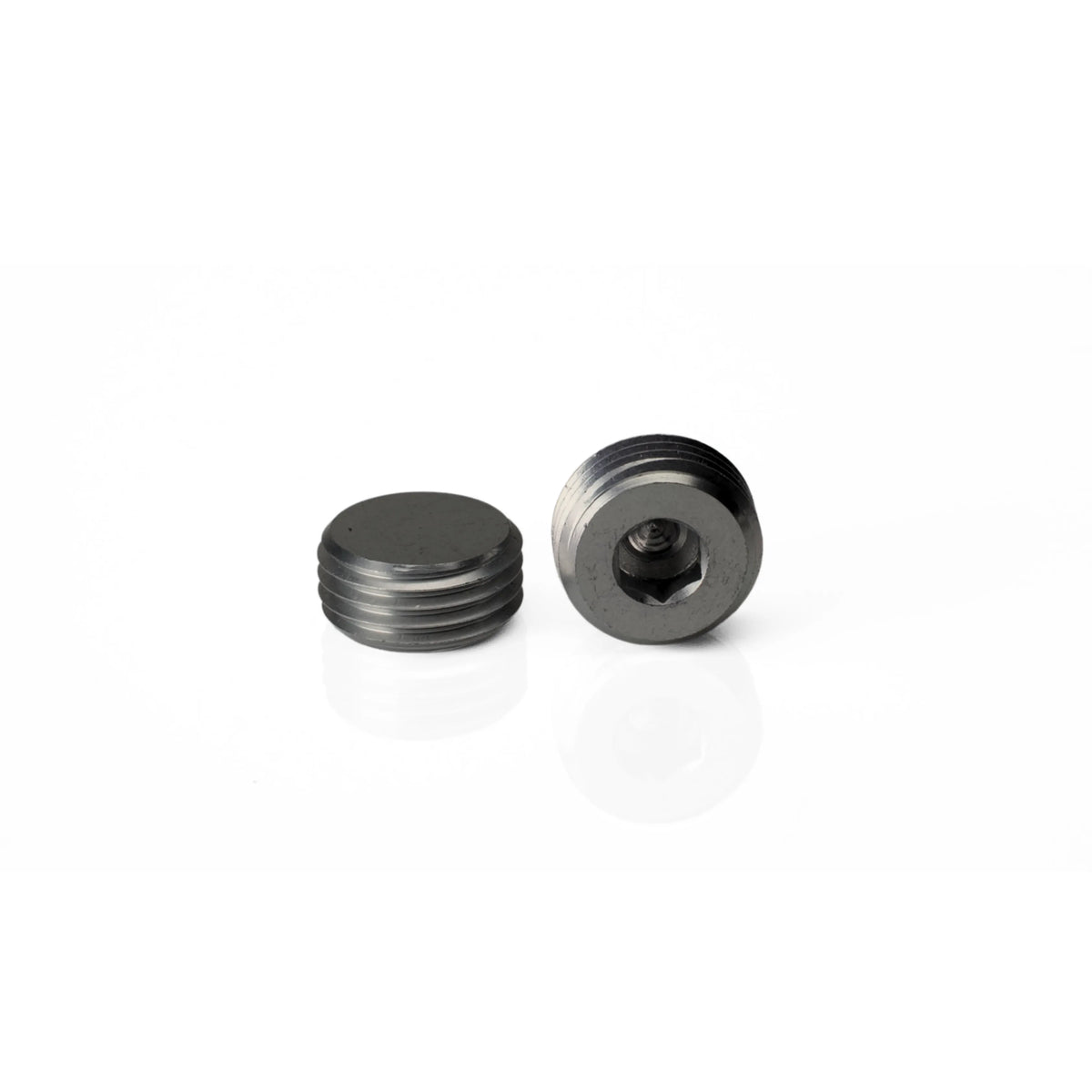 Two low-profile Pagulayan cue weight bolts, with one showing the recessed Allen wrench socket for adjustment.
