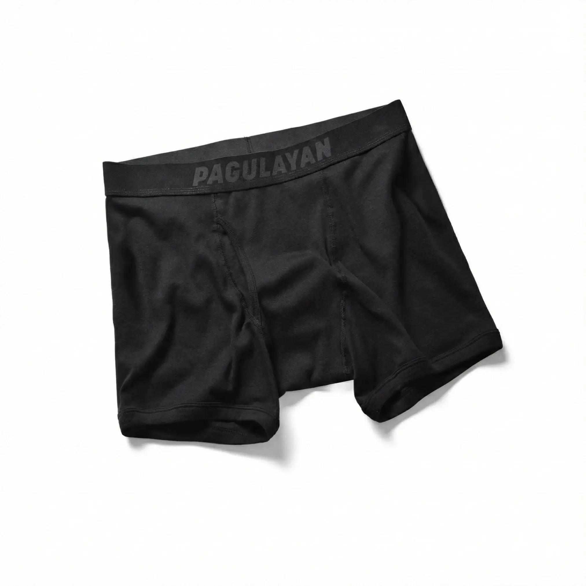 Men’s black 100% cotton boxer briefs by Pagulayan Cues with breathable fabric and comfortable fit.