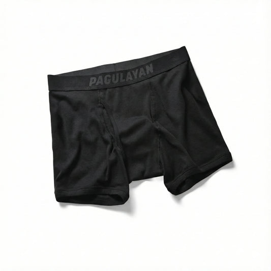 Men’s black 100% cotton boxer briefs by Pagulayan Cues with breathable fabric and comfortable fit.