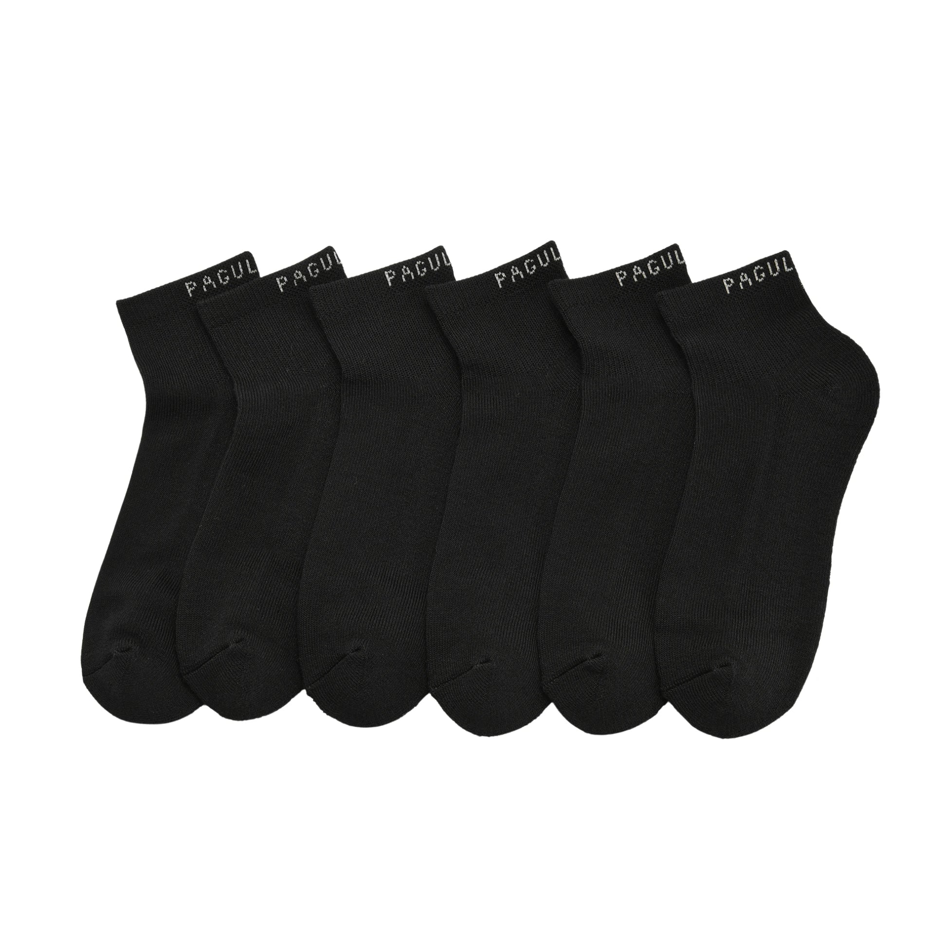 Pagulayan Everyday black crew socks 6 pack showing full set for daily comfort and durability.