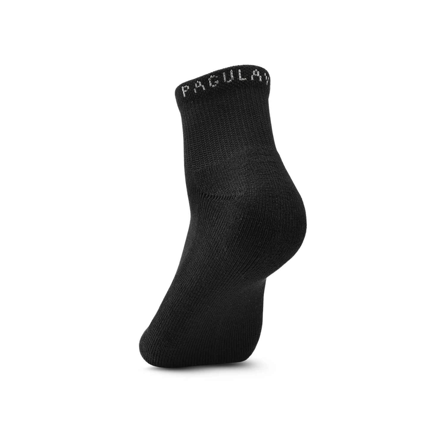 Pagulayan Everyday black crew sock upright showing heel shape, cuff height, and overall fit.
