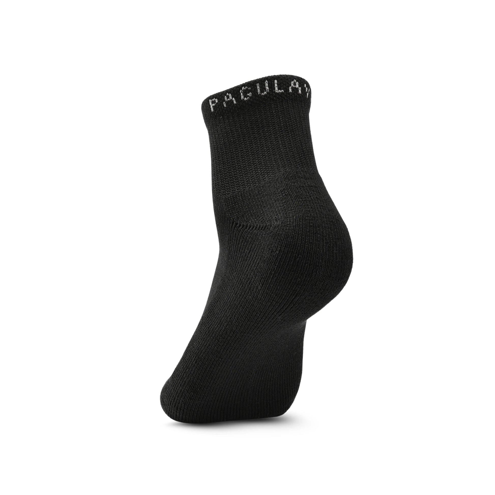 Pagulayan Everyday black crew sock upright showing heel shape, cuff height, and overall fit.