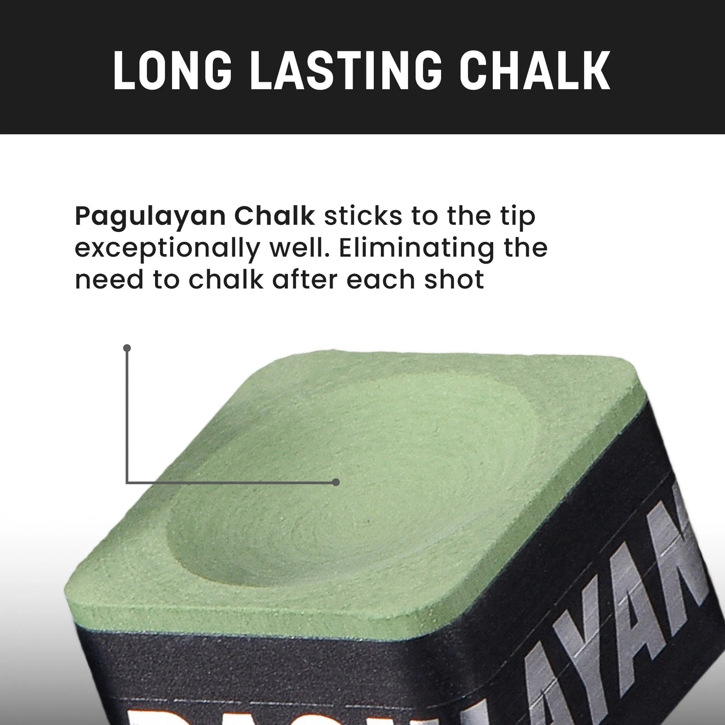 Close up of Pagulayan Green Chalk in a feature image highlighting its long lasting texture.