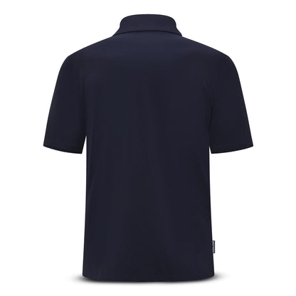 Back view of Pagulayan Just Right cotton pique polo shirt in navy, breathable and comfortable billiards polo shirt.