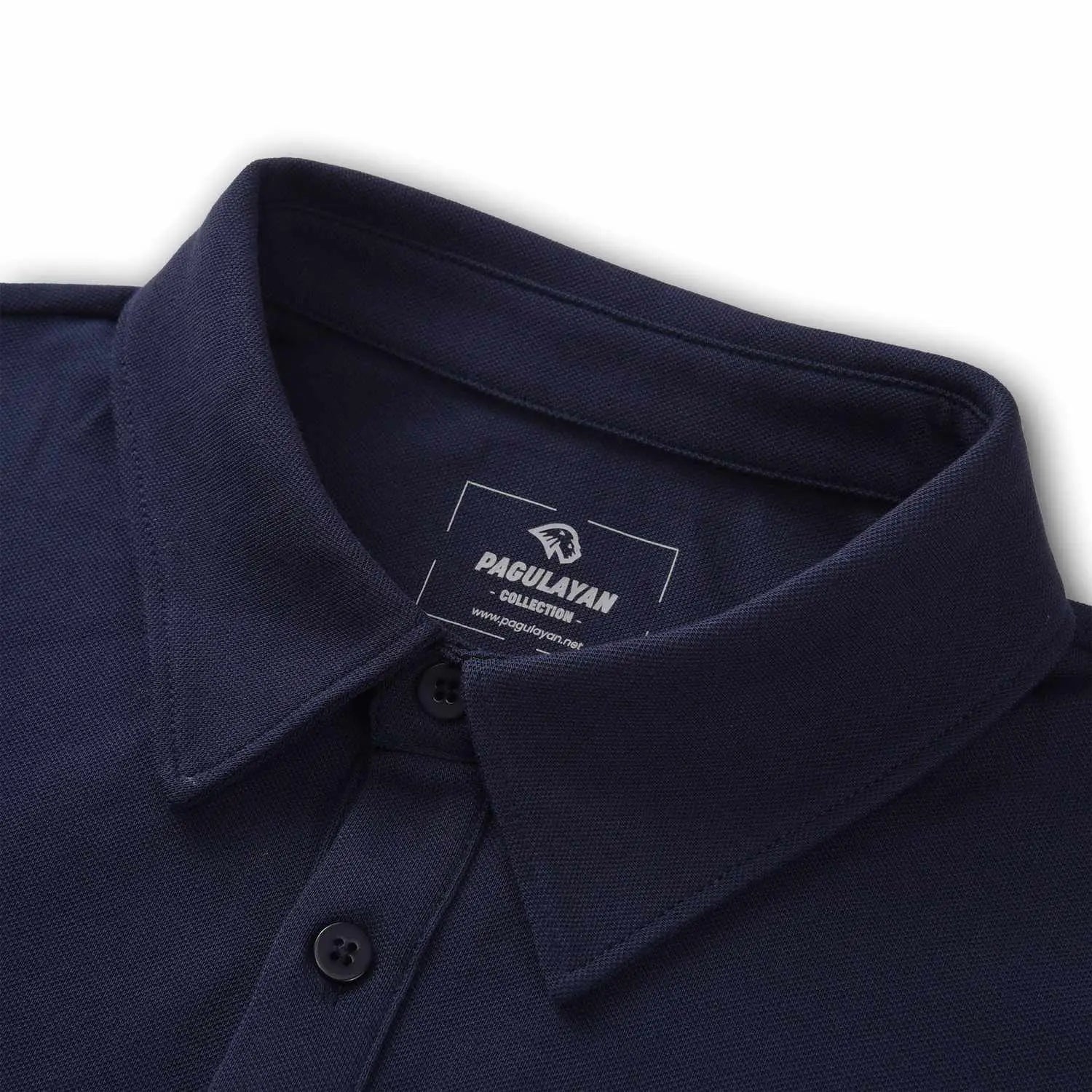 Pagulayan Just Right cotton pique polo shirt collar detail in navy showing breathable fabric and branded label.
