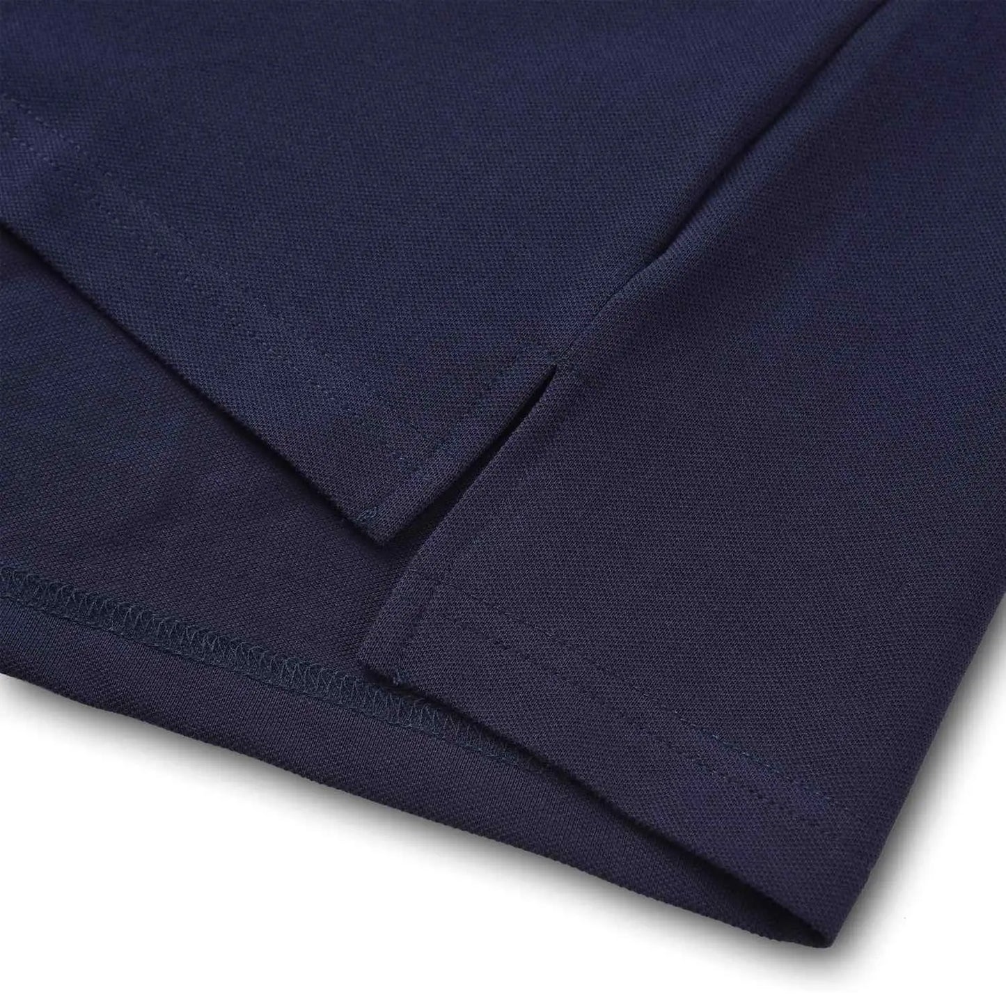 Split hem detail on Pagulayan Just Right navy cotton pique polo shirt showing breathable fabric and clean stitching.