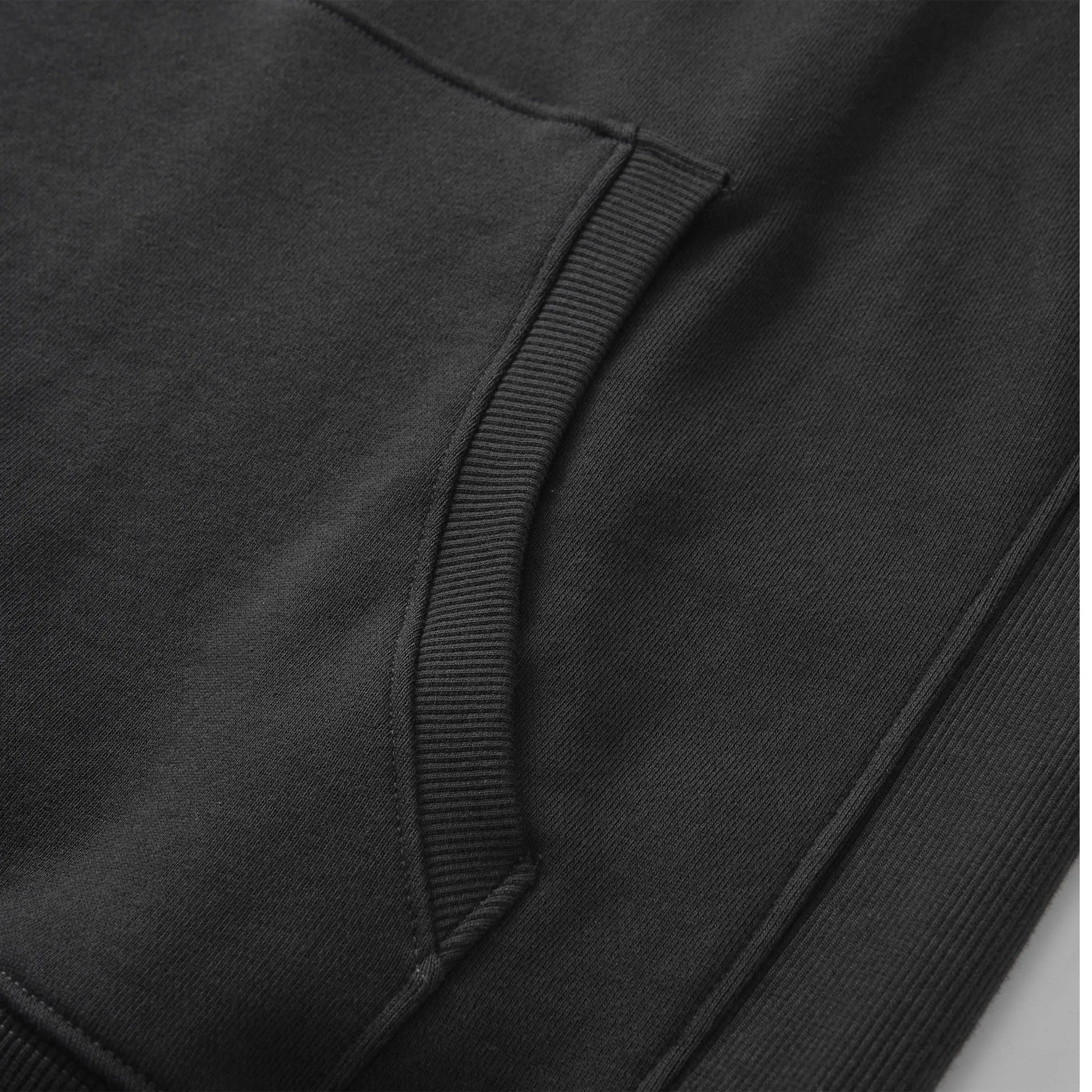 Close up of the Pagulayan Men’s Pocket Hoodie kangaroo pocket showing the ribbed edge and stitching detail.