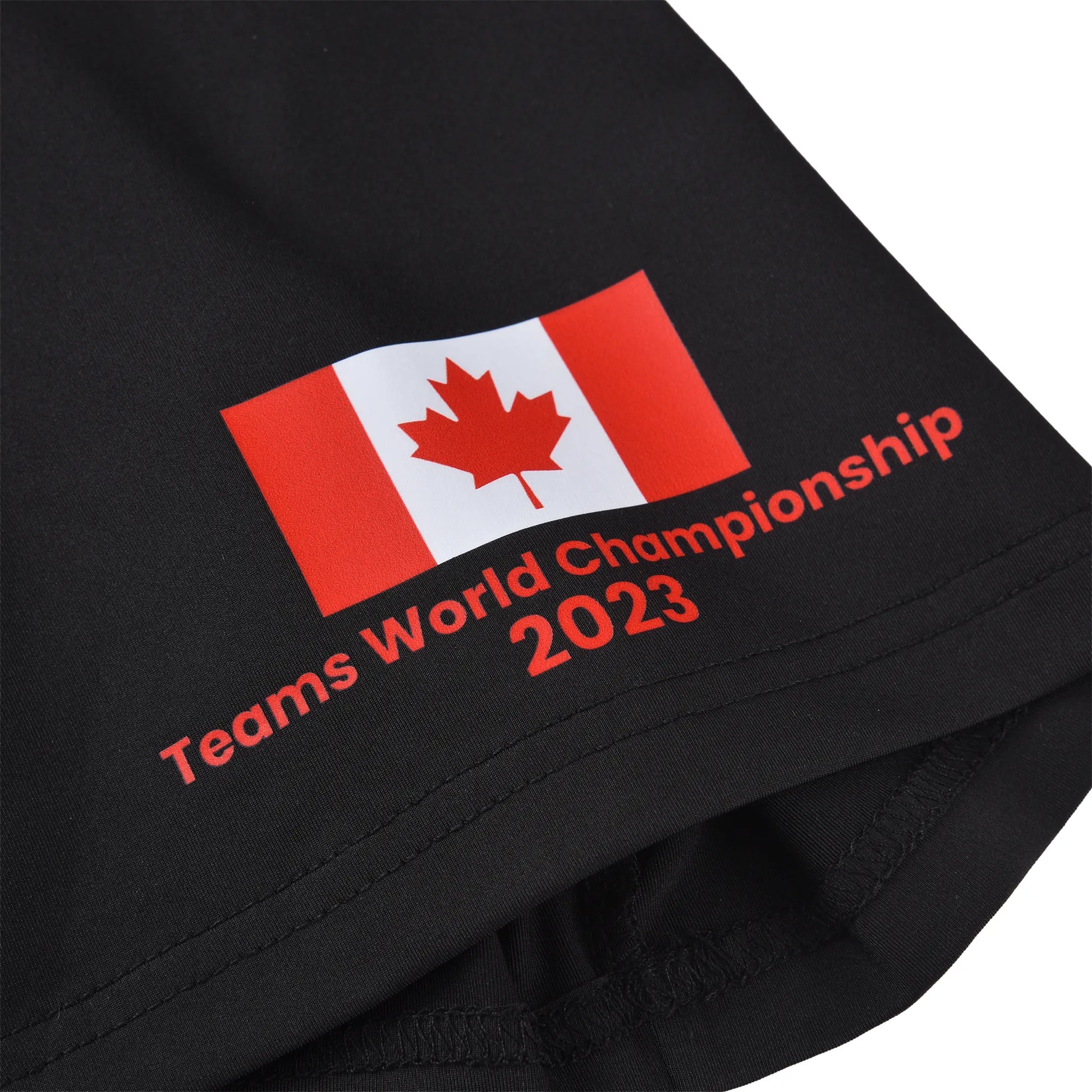 Sleeve detail of the Pagulayan Men’s Team Canada billiards jersey showing the 2023 Teams World Championship print.