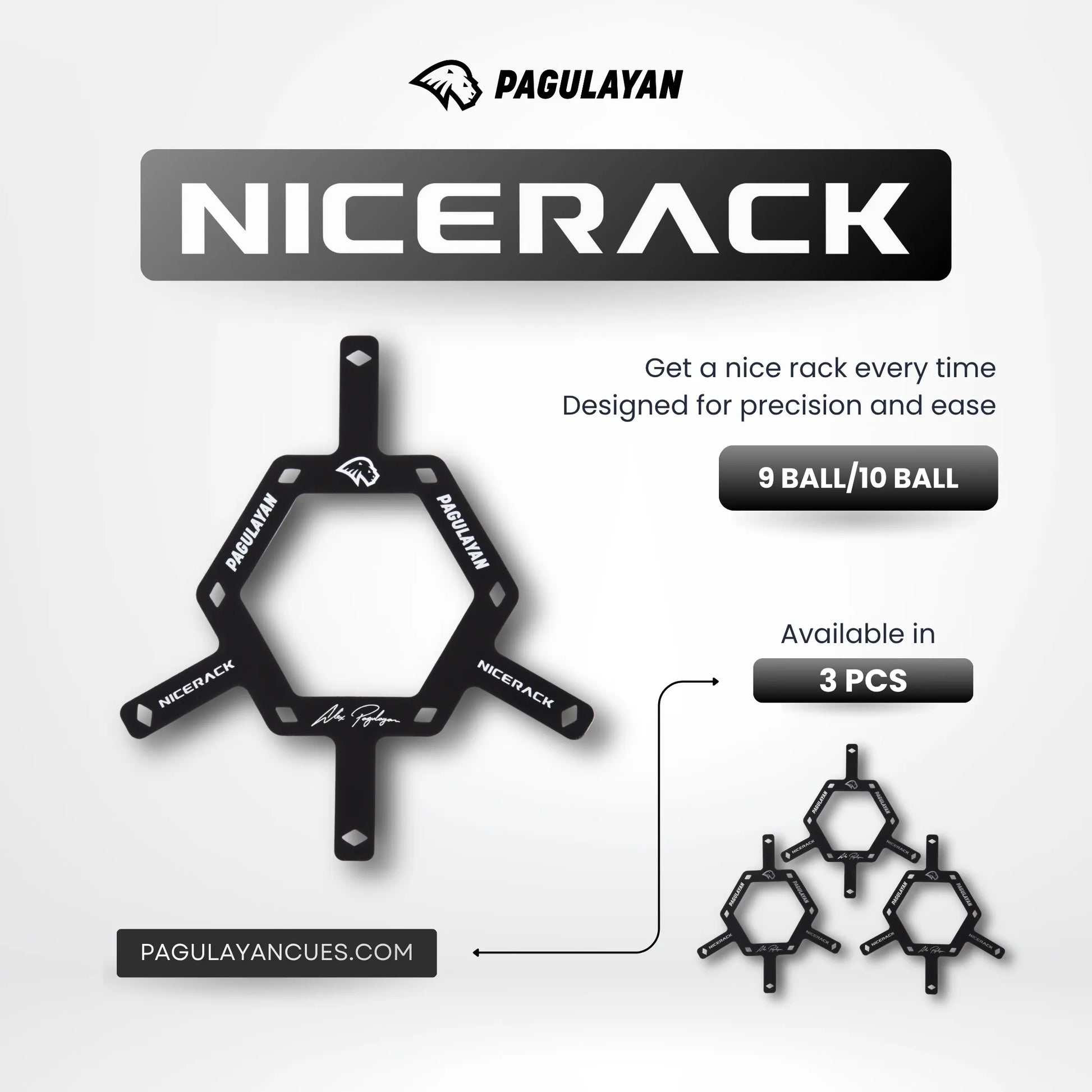 Pagulayan Nicerack Pool Racking Template for 8, 9 & 10 Ball