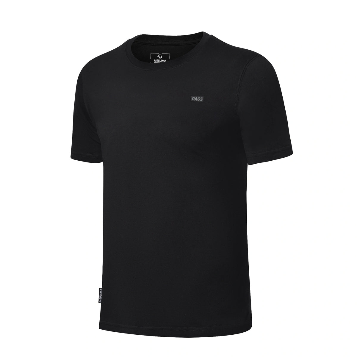 Black Pagulayan PAGS Shirt with small chest logo, angled front view.