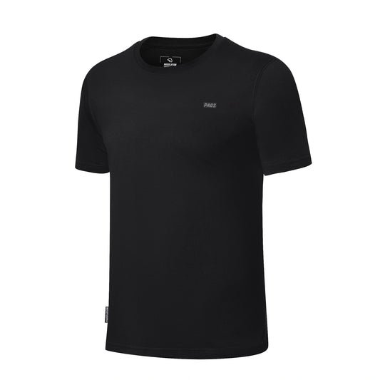 Black Pagulayan PAGS Shirt with small chest logo, angled front view.