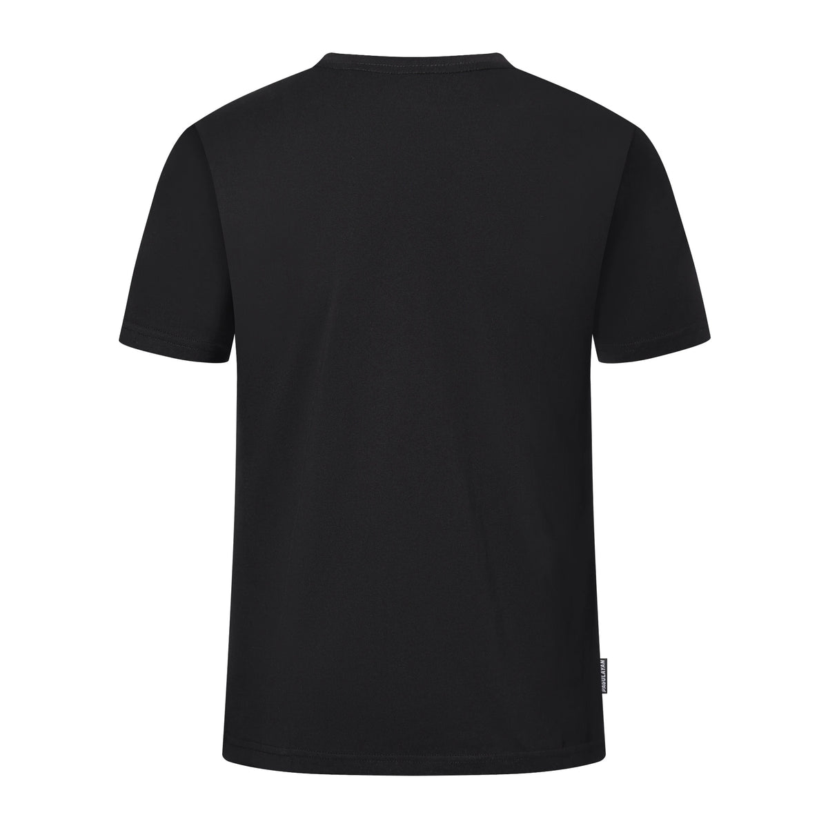 Rear view of the black Pagulayan PAGS Shirt with a plain back and Pagulayan side tag.