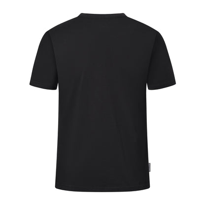 Rear view of the black Pagulayan PAGS Shirt with a plain back and Pagulayan side tag.