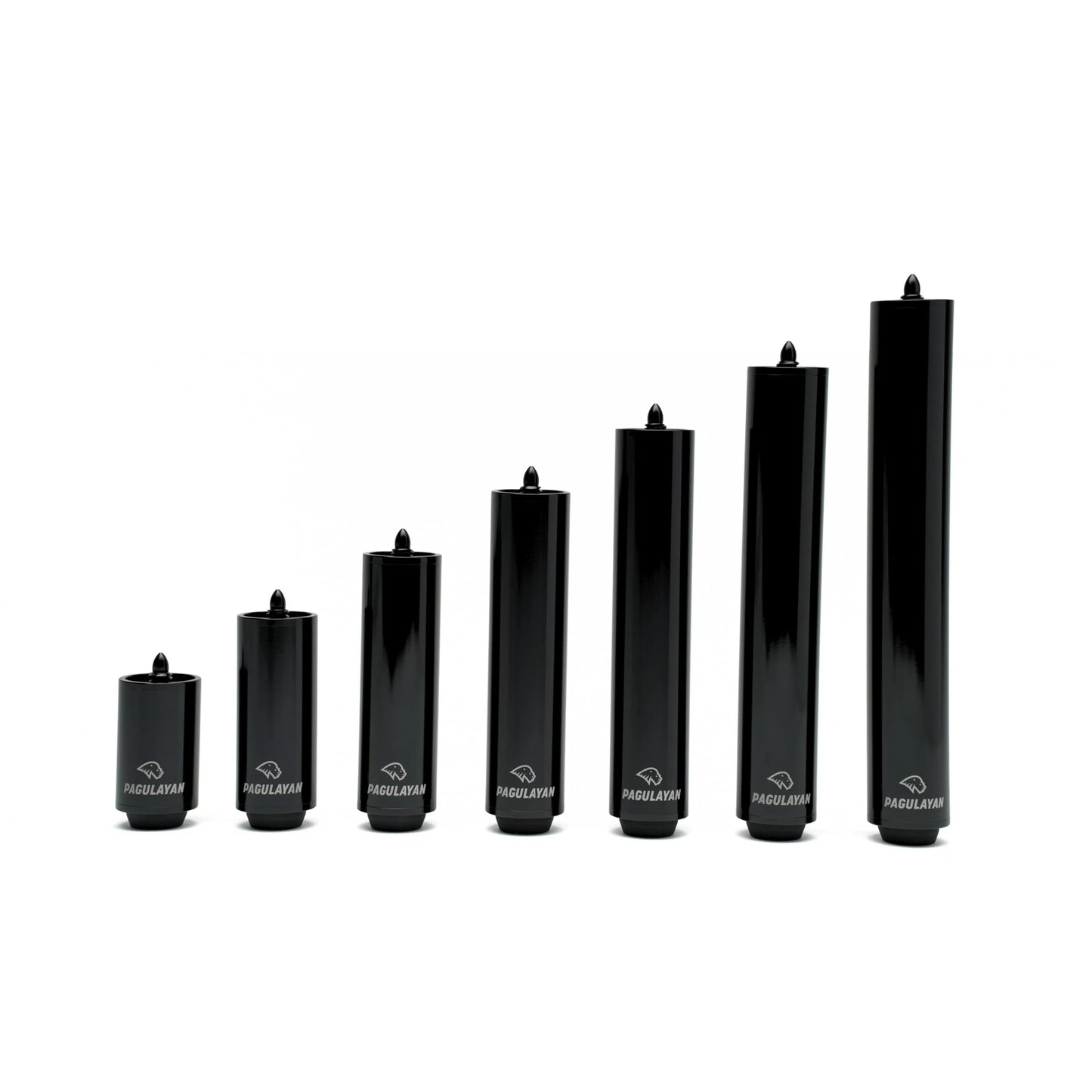 Pagulayan pool cue extensions in 2, 3, 4, 5, 6, 7, and 8 inch lengths.