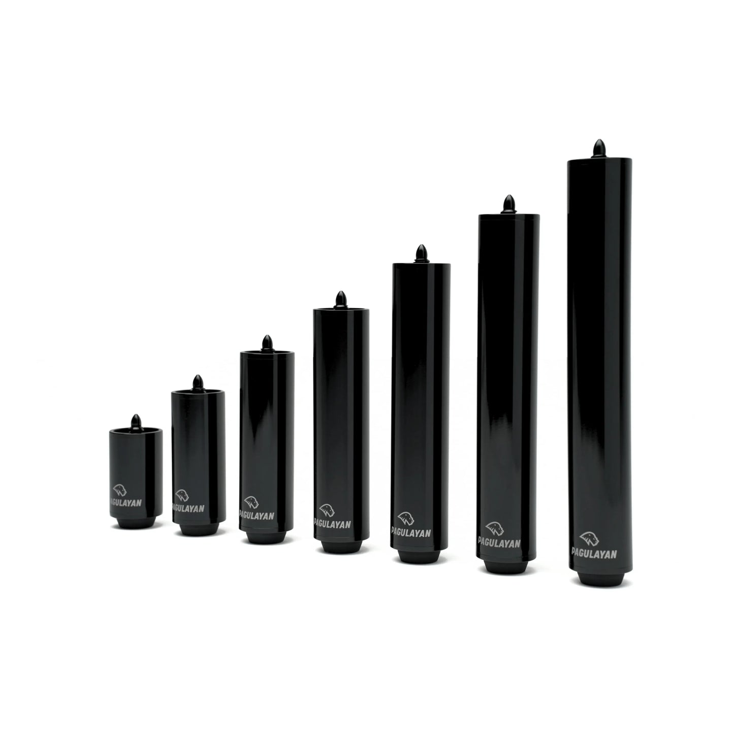 Pagulayan pool cue extension lineup showing available sizes from 2 inch to 8 inch.