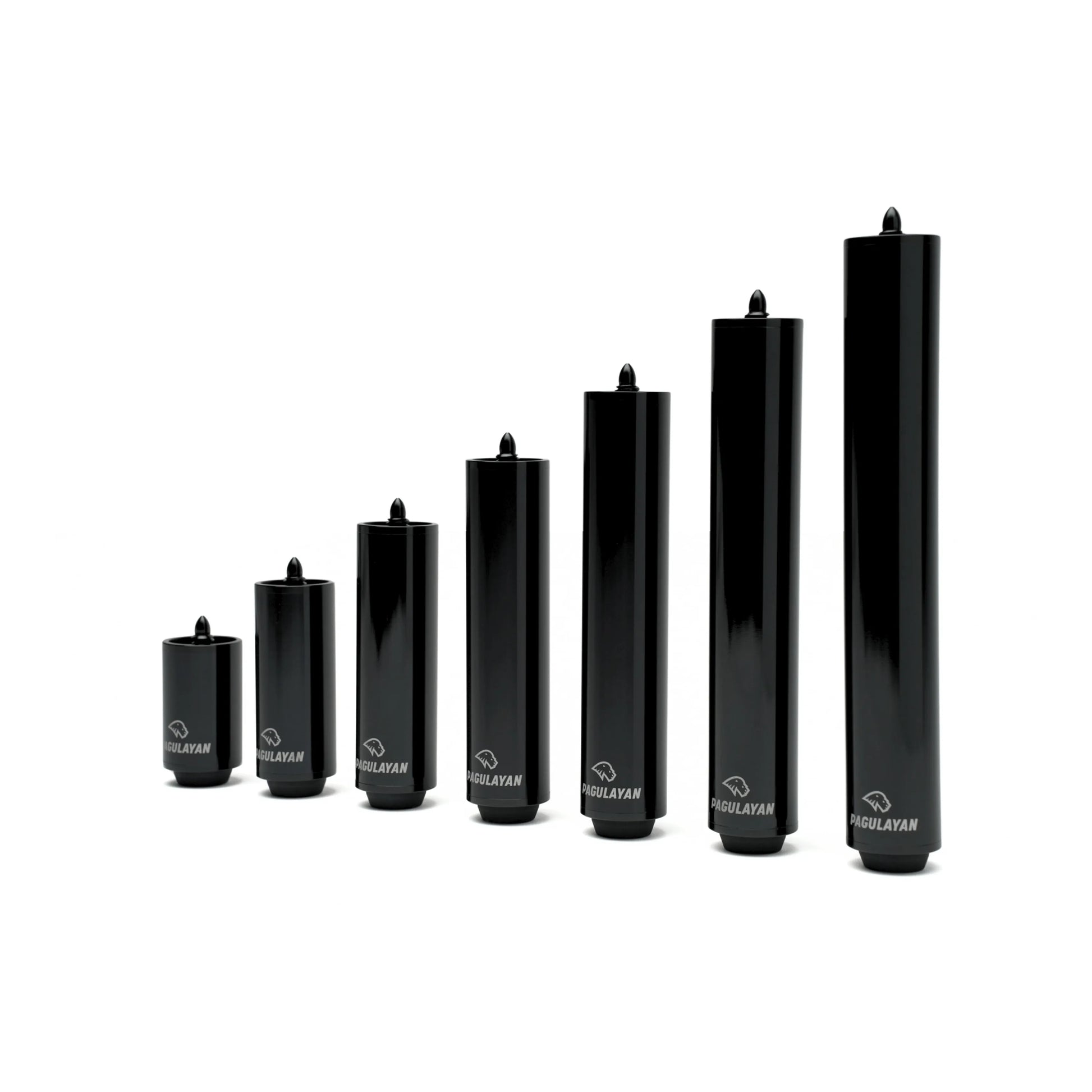 Pagulayan pool cue extension lineup showing available sizes from 2 inch to 8 inch.