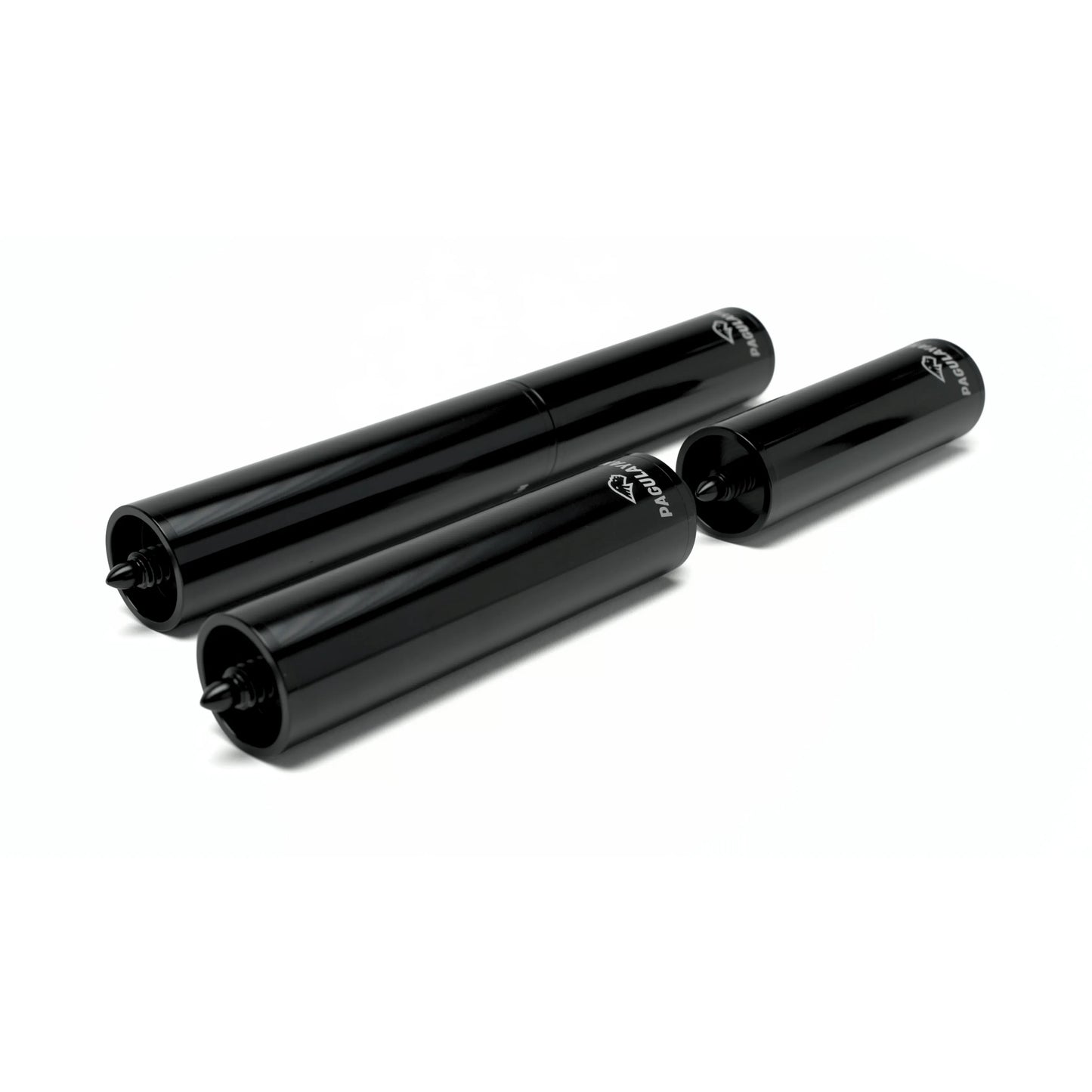 Pagulayan pool cue extensions with threaded connectors for extending the length of billiard cues.