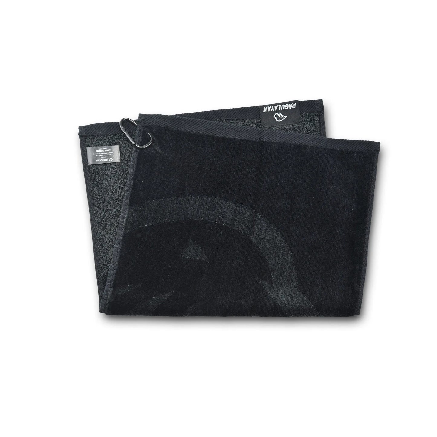 Pagulayan pool cue towel showing both soft and textured sides, made from 100% cotton with removable clip for cue care.