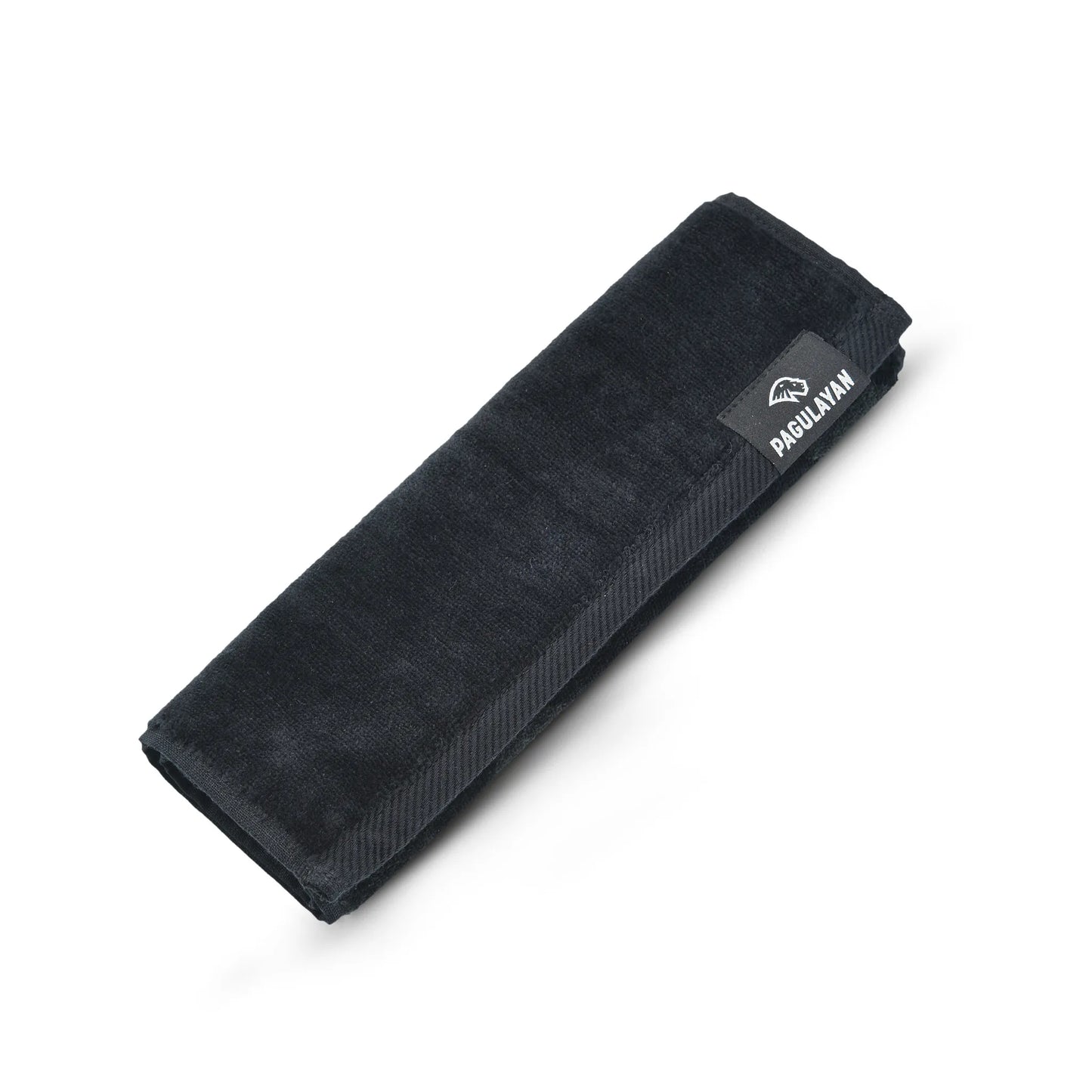 Folded Pagulayan pool cue towel made from 100% cotton, showing compact size and branded tag for easy storage.