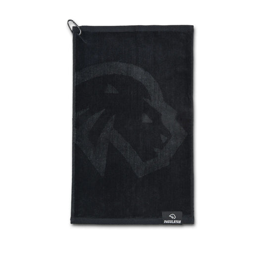 Soft side of the Pagulayan pool cue towel made from 100% cotton with subtle logo and removable clip for cue care.